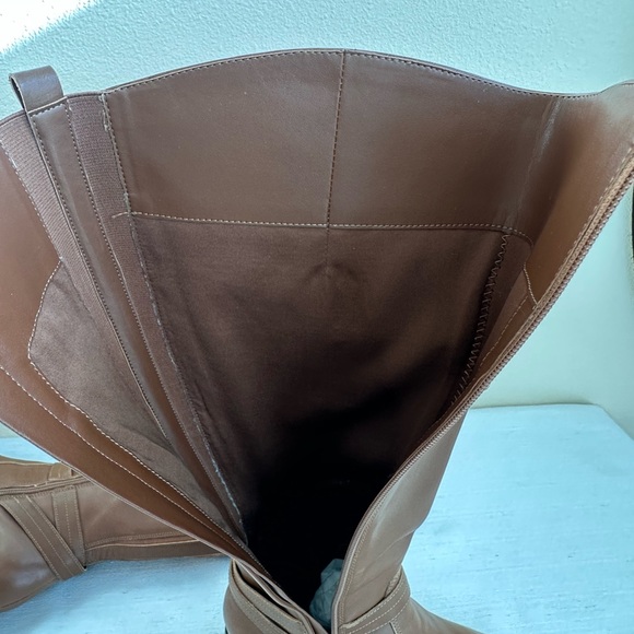 Marc Fisher Hailin Cognac Leather Croc Print Buckle Knee High Boots Women’s 8.5M - Picture 11 of 13